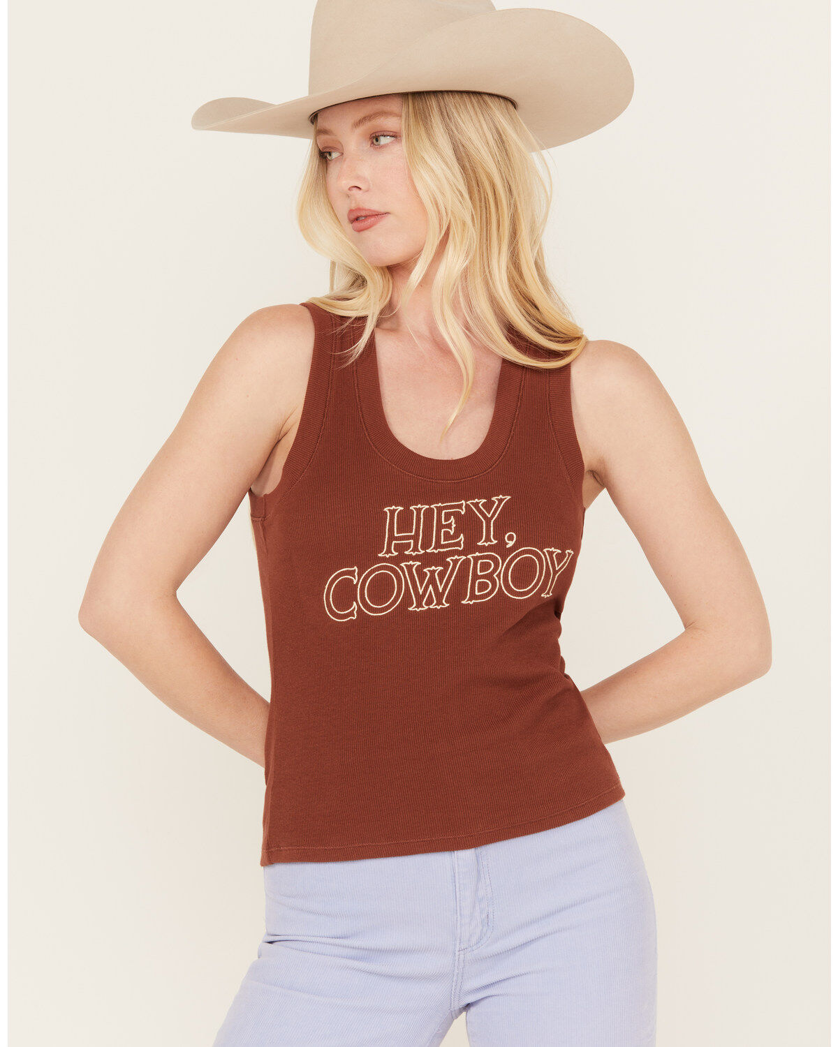 Image #1 - White Crow Women's Hey Cowboy Ribbed Graphic Tank, Rust Copper, hi-res