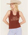 Image #1 - White Crow Women's Hey Cowboy Ribbed Graphic Tank, Rust Copper, hi-res