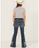 Image #1 - Shyanne Little Girls' Althea Floral Embroidered Flare Stretch Denim Jeans, Medium Wash, hi-res