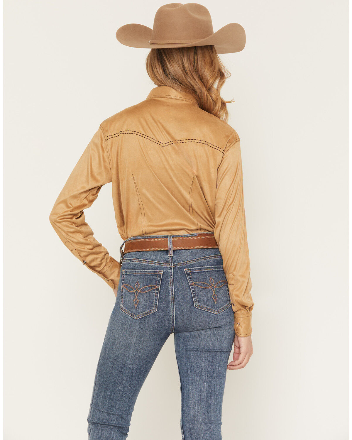 Image #4 - Cowgirl Hardware Women's Faux Suede Long Sleeve Snap Stretch Western Shirt, , hi-res