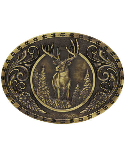 Image #1 - Montana Silversmiths Wild Stag Belt Buckle, Gold, hi-res