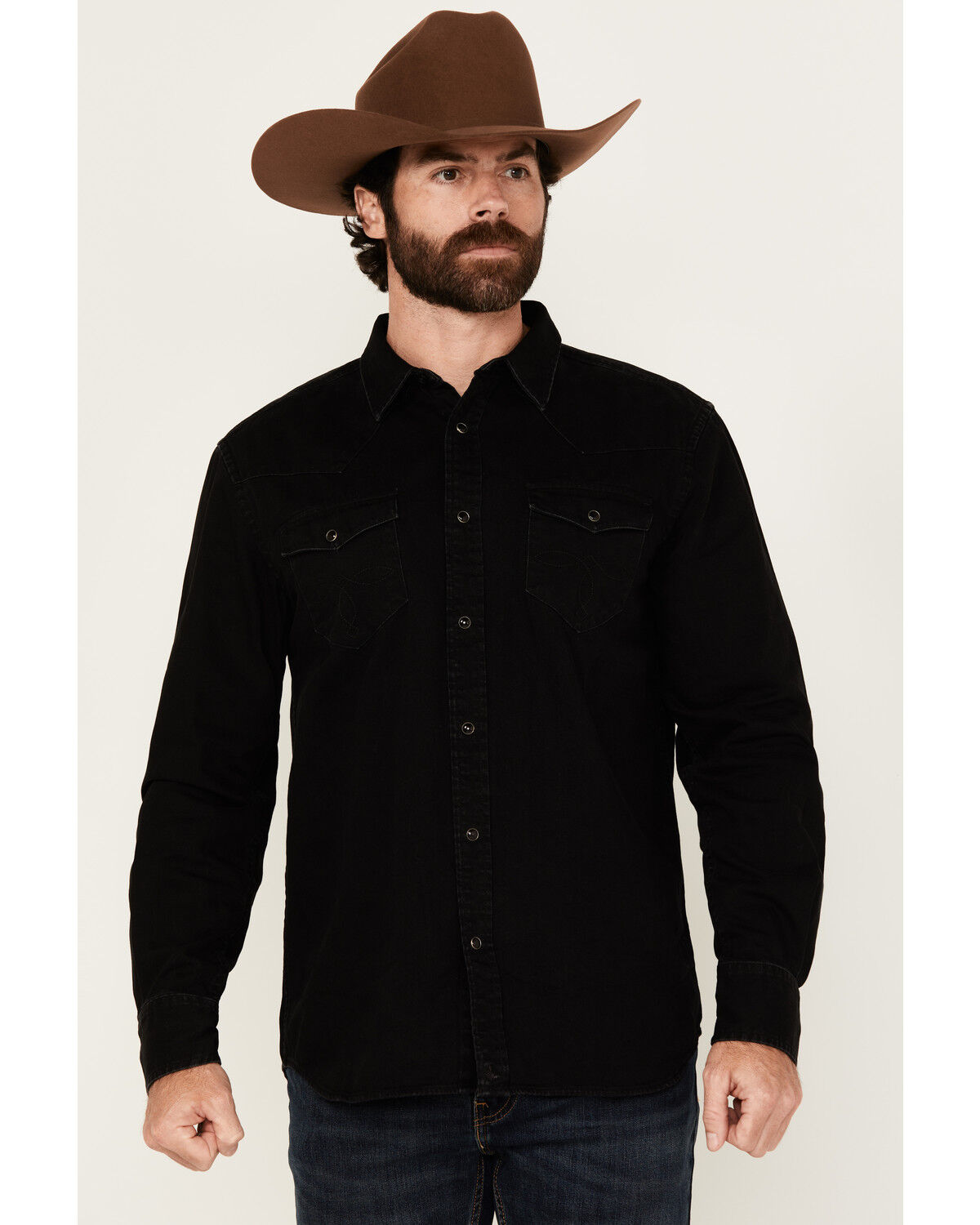 Image #1 - Cody James Men's Solid Long Sleeve Snap Denim Western Shirt - Big, Black, hi-res