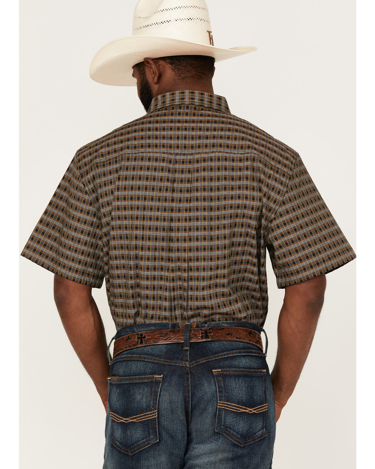 Image #4 - RANK 45&reg; Men's Steer Small Plaid Print Short Sleeve Button-Down Western Shirt, Black, hi-res