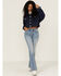 Image #2 - Unpublished Denim Women's Dark Wash Oversized Cropped Button Down Jacket, Blue, hi-res