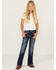 Image #1 - Shyanne Girls' Medium Wash Cowhide Patch Pocket Stretch Bootcut Jeans , Blue, hi-res