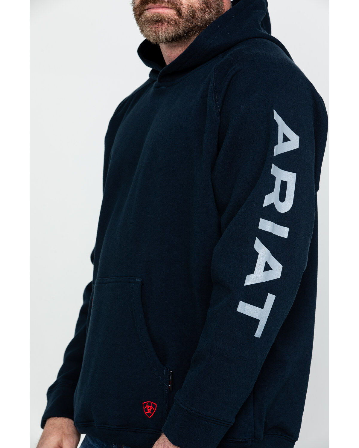 Image #4 - Ariat Men's FR Primo Fleece Logo Hooded Work Sweatshirt - Tall, Navy, hi-res