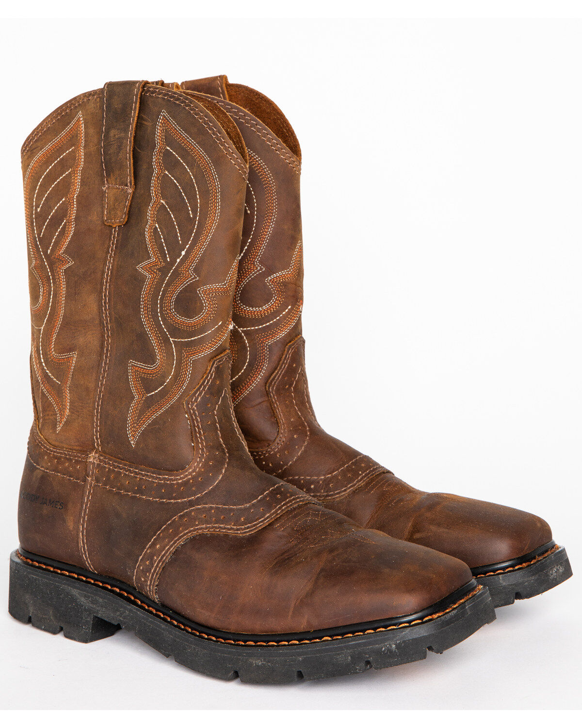 Image #2 - Cody James&reg; Men's Broad Square Toe Western Work Boots, Brown, hi-res