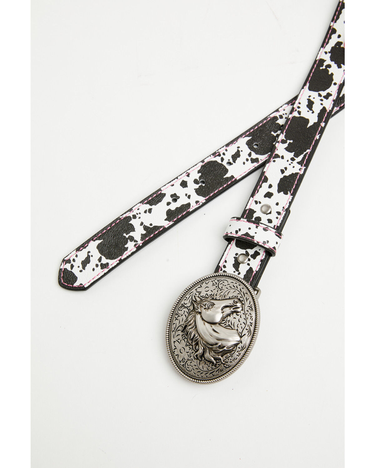 Image #2 - Shyanne Girls' Josie Cow Print Horse Plaque Buckle Belt, Black, hi-res