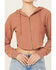 Image #3 - Cleo + Wolf Women's Corset Cropped Hoodie, Lt Brown, hi-res