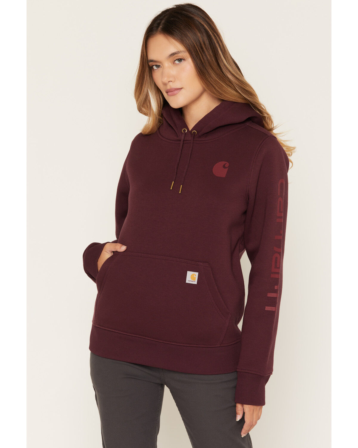 Carhartt Women's Iconic Clarksburg Logo Sweatshirt, Cherry, hi-res