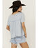 Image #4 - Cleo + Wolf Women's Bella Pintuck Detail Peasant Short Sleeve Blouse , Light Blue, hi-res