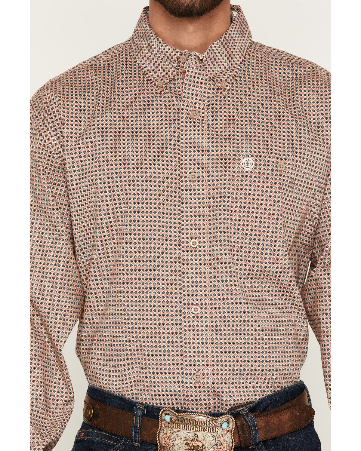 Image #3 - George Strait by Wrangler Men's Geo Print Long Sleeve Button-Down Stretch Western Shirt, Rust Copper, hi-res