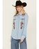 Image #1 - Stetson Women's Embroidered Long Sleeve Pearl Snap Western Blouse, Blue, hi-res