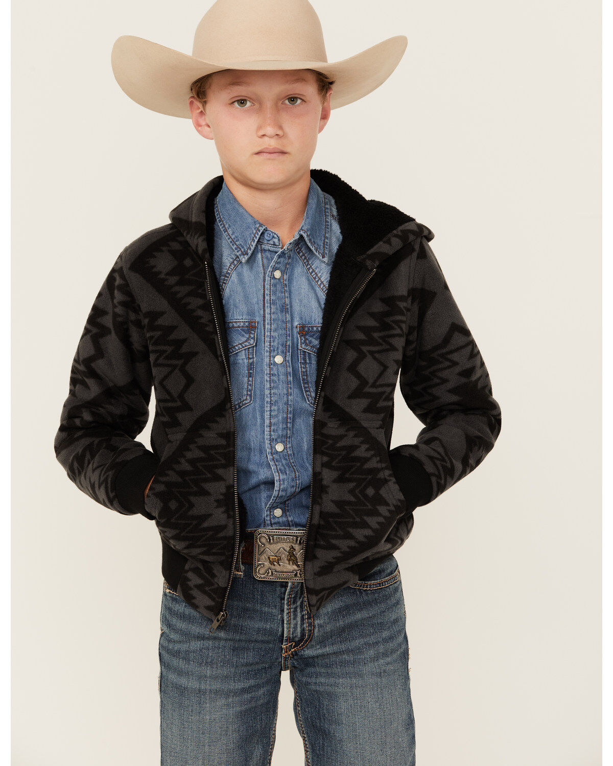 Cody James Boys' Basin Southwestern Print Hooded Jacket, Charcoal, hi-res