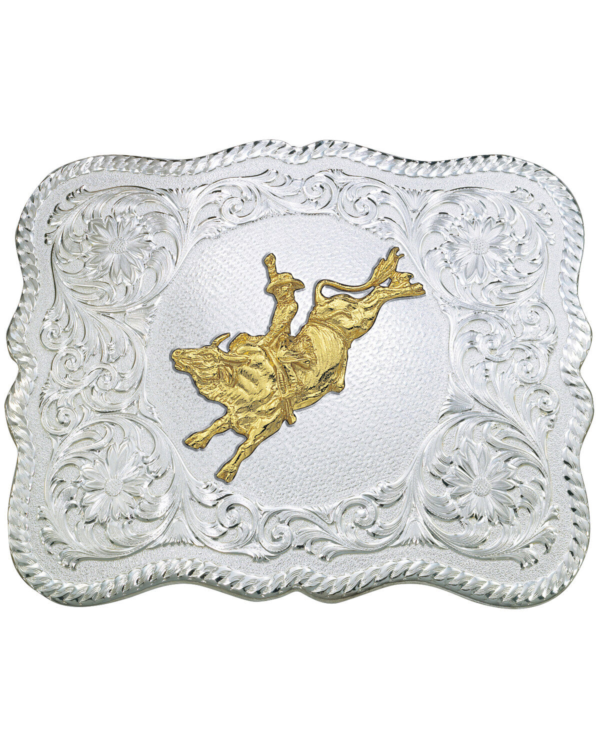 Montana Silversmiths Scalloped Bull Rider Belt Buckle, Multi, hi-res