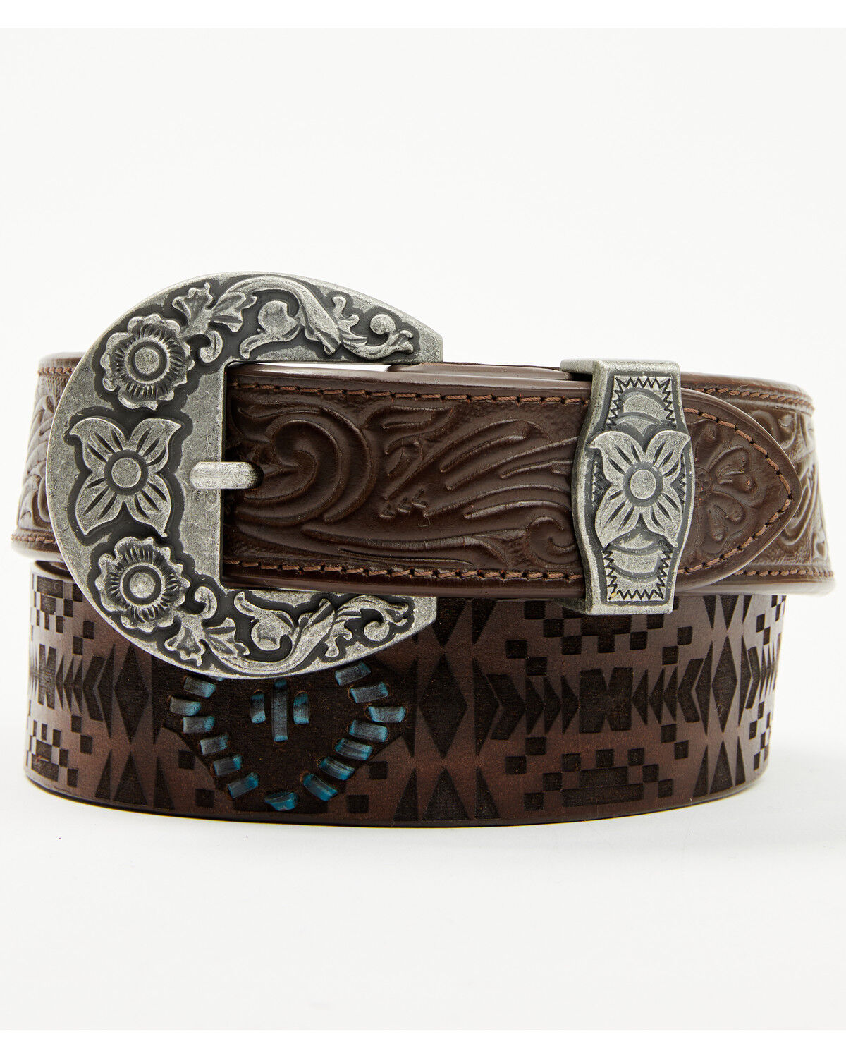 Image #1 - RANK 45&reg; Men's Corbin Southwestern Tooled Belt, Brown, hi-res