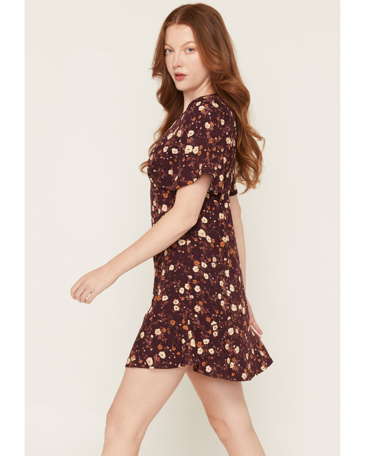 Image #2 - Idyllwind Women's Acklen Floral Print Short Sleeve Mini Dress, Wine, hi-res