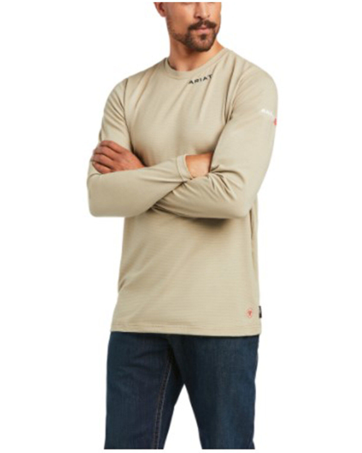 Image #1 - Ariat Men's FR Solid Khaki Base Layer Long Sleeve Work T-Shirt - Tall, Beige/khaki, hi-res