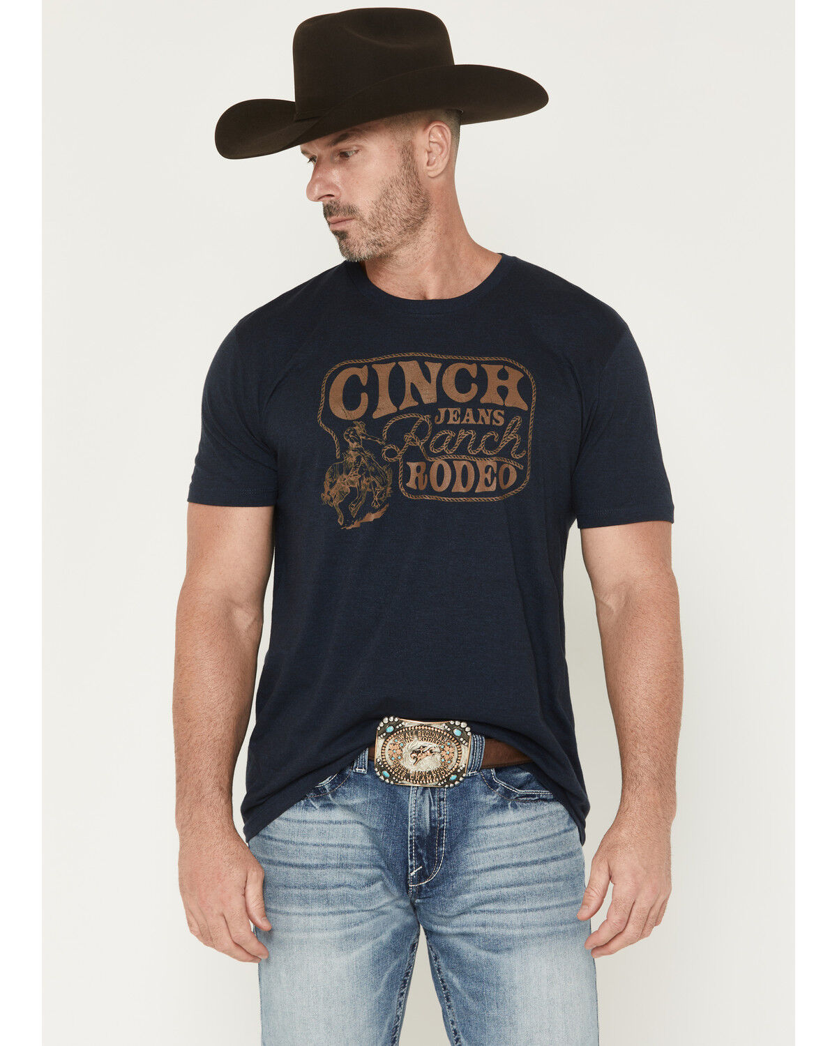 Image #1 - Cinch Men's Ranch Rodeo Logo Short Sleeve Graphic T-Shirt, Navy, hi-res