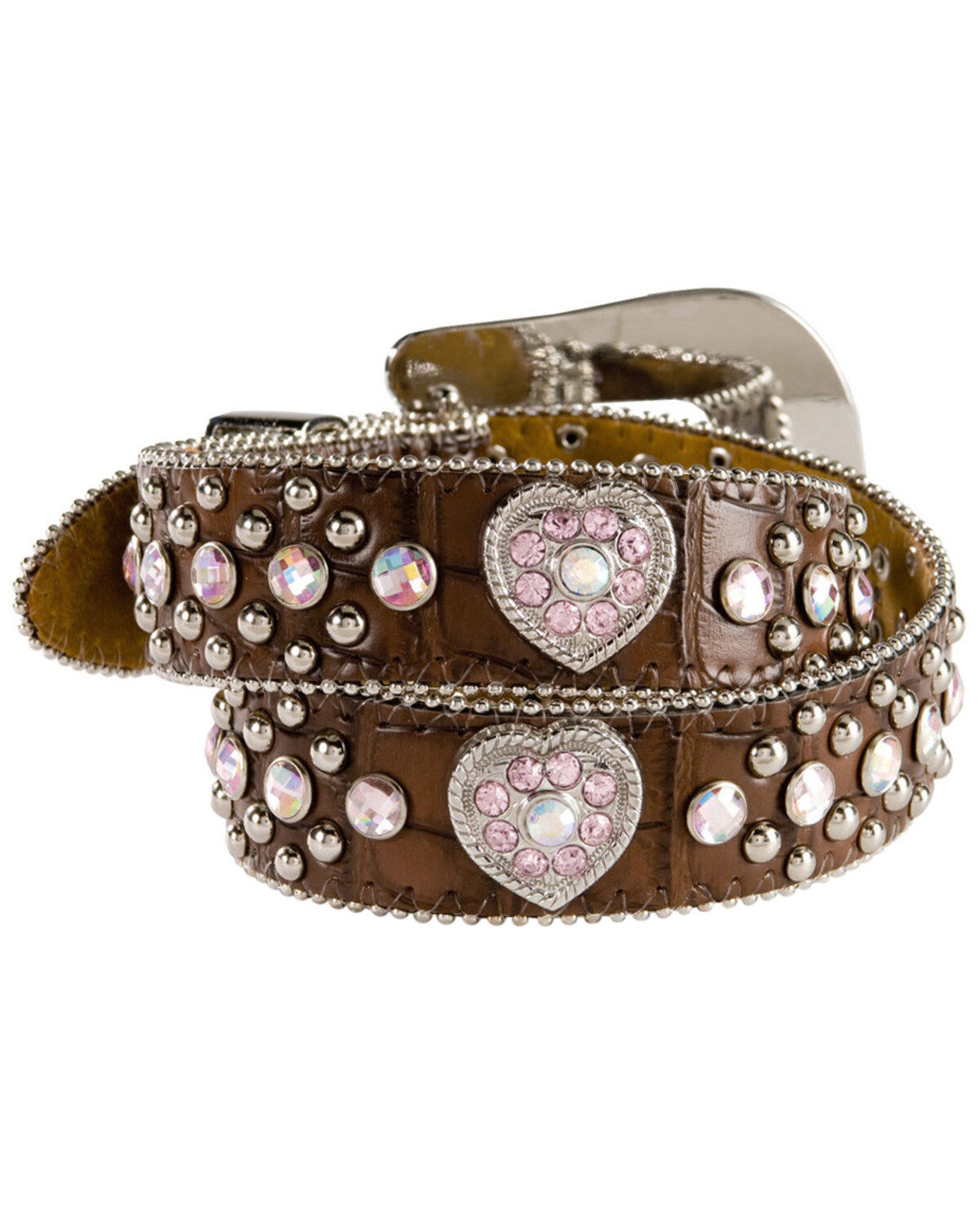 Image #2 - Nocona Girls' Croc Print Heart Belt, Brown, hi-res