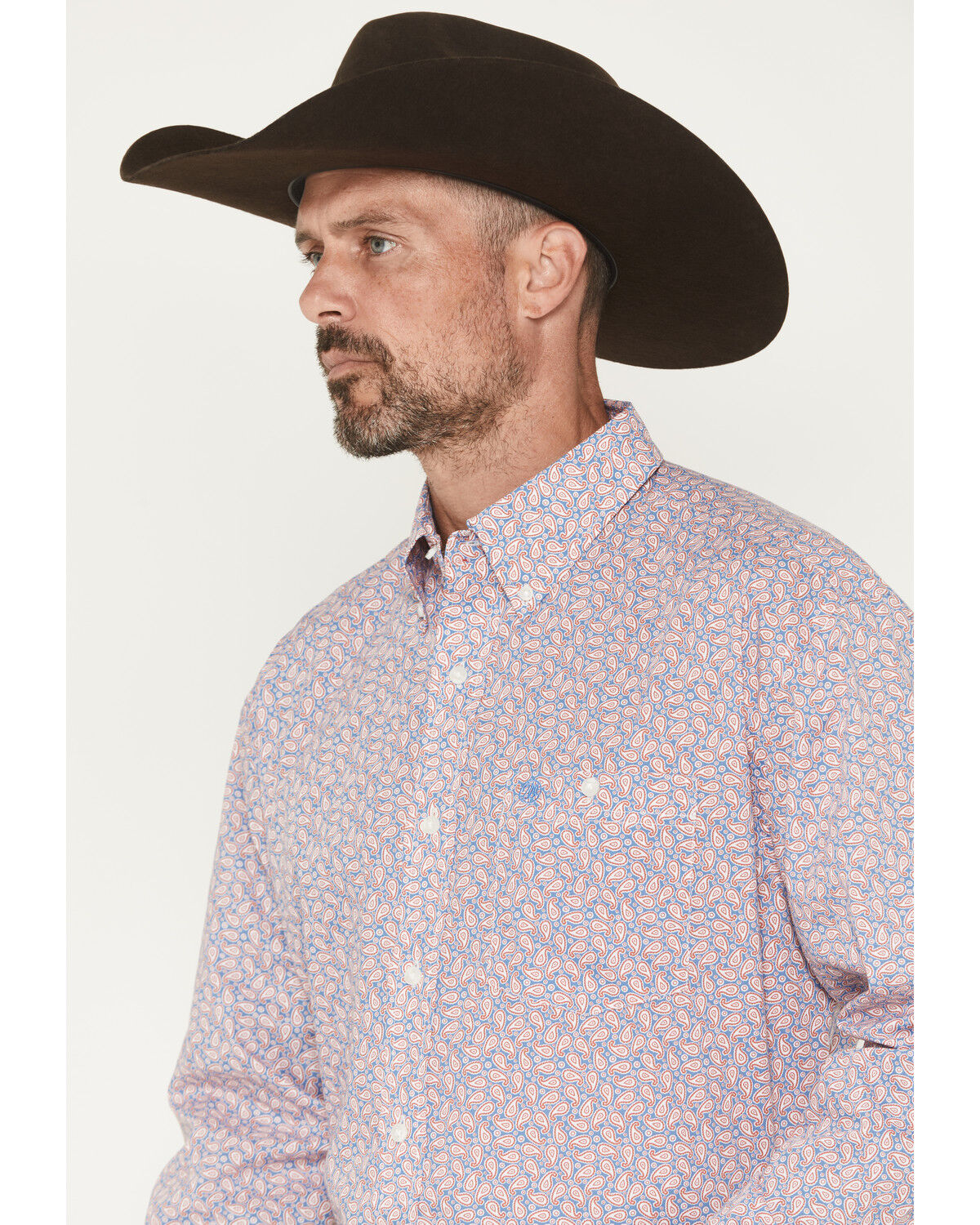 Image #2 - Wrangler Men's Paisley Print Long Sleeve Button-Down Stretch Western Shirt - Tall, Red, hi-res
