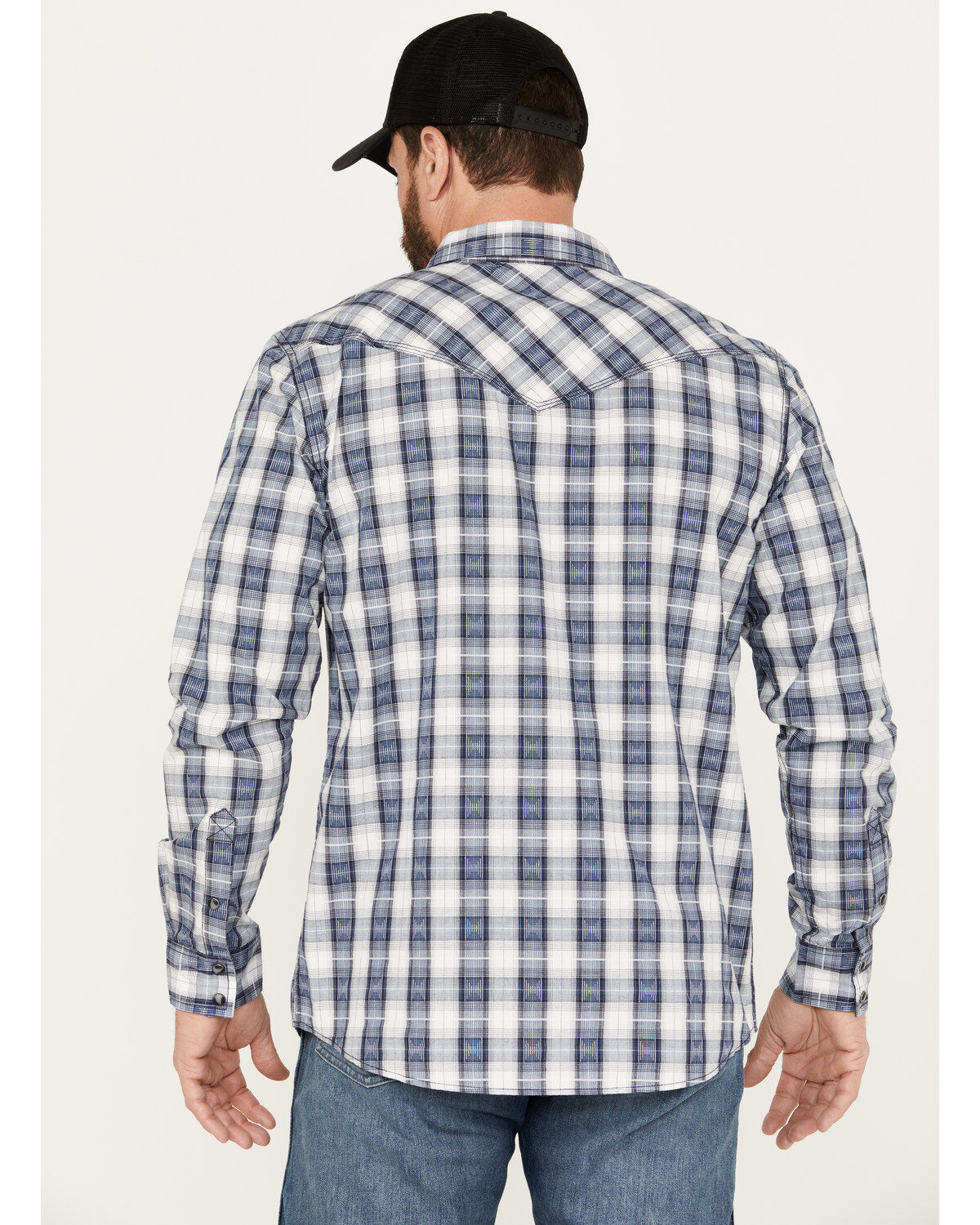 Image #4 - Moonshine Spirit&reg; Men's Rattler Plaid Print Long Sleeve Western Snap Shirt, Navy, hi-res