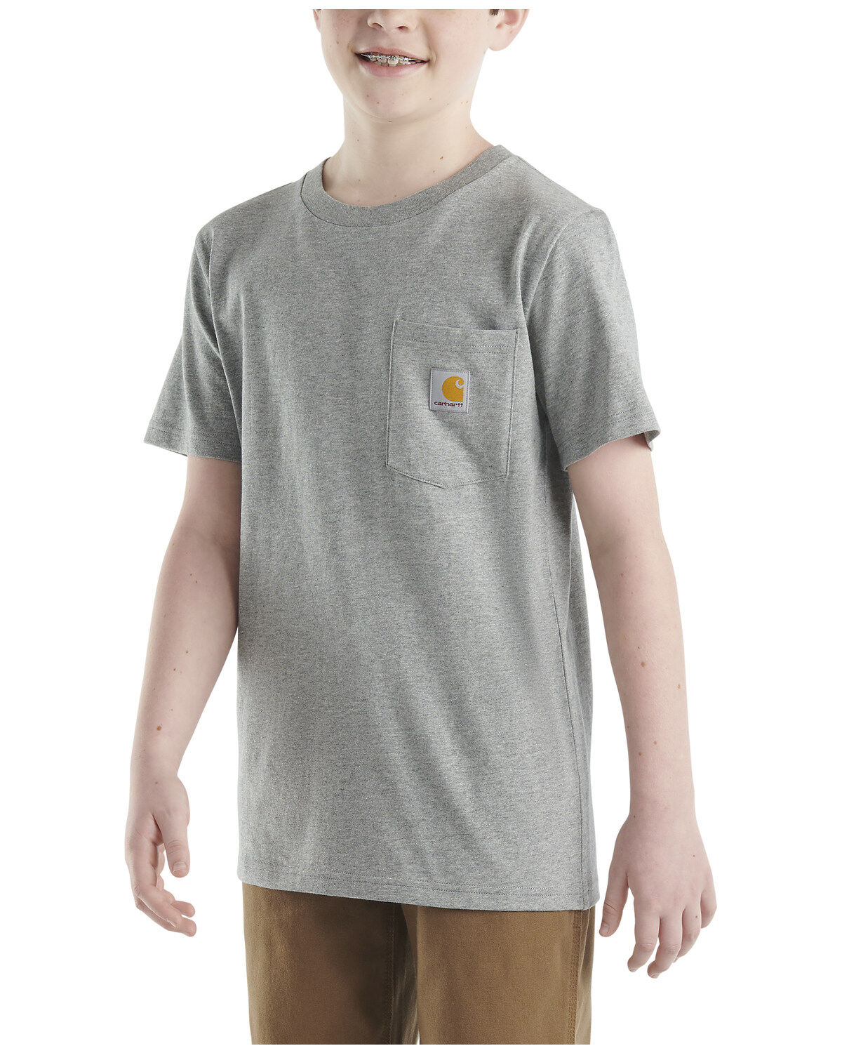 Image #2 - Carhartt Little Boys' Short Sleeve Logo Pocket T-Shirt, Charcoal, hi-res