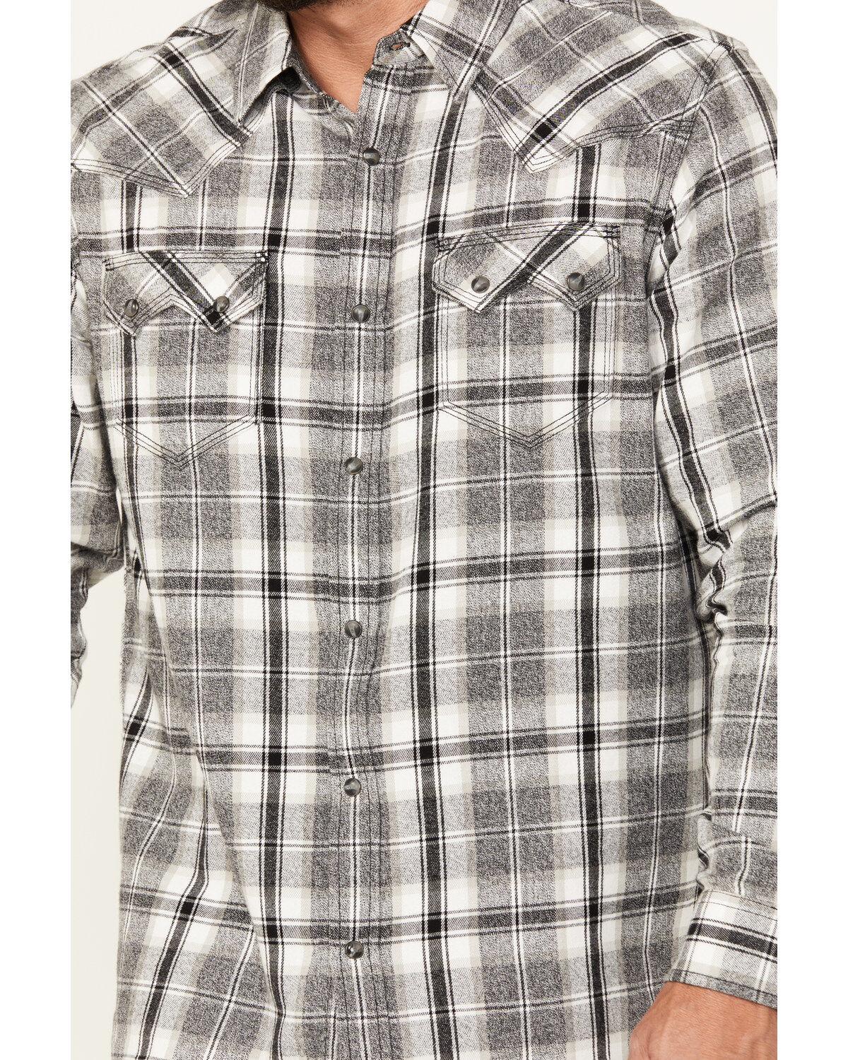 Image #3 - Moonshine Spirt&reg; Men's Gray Cloud Plaid Print Long Sleeve Snap Western Shirt, Grey, hi-res