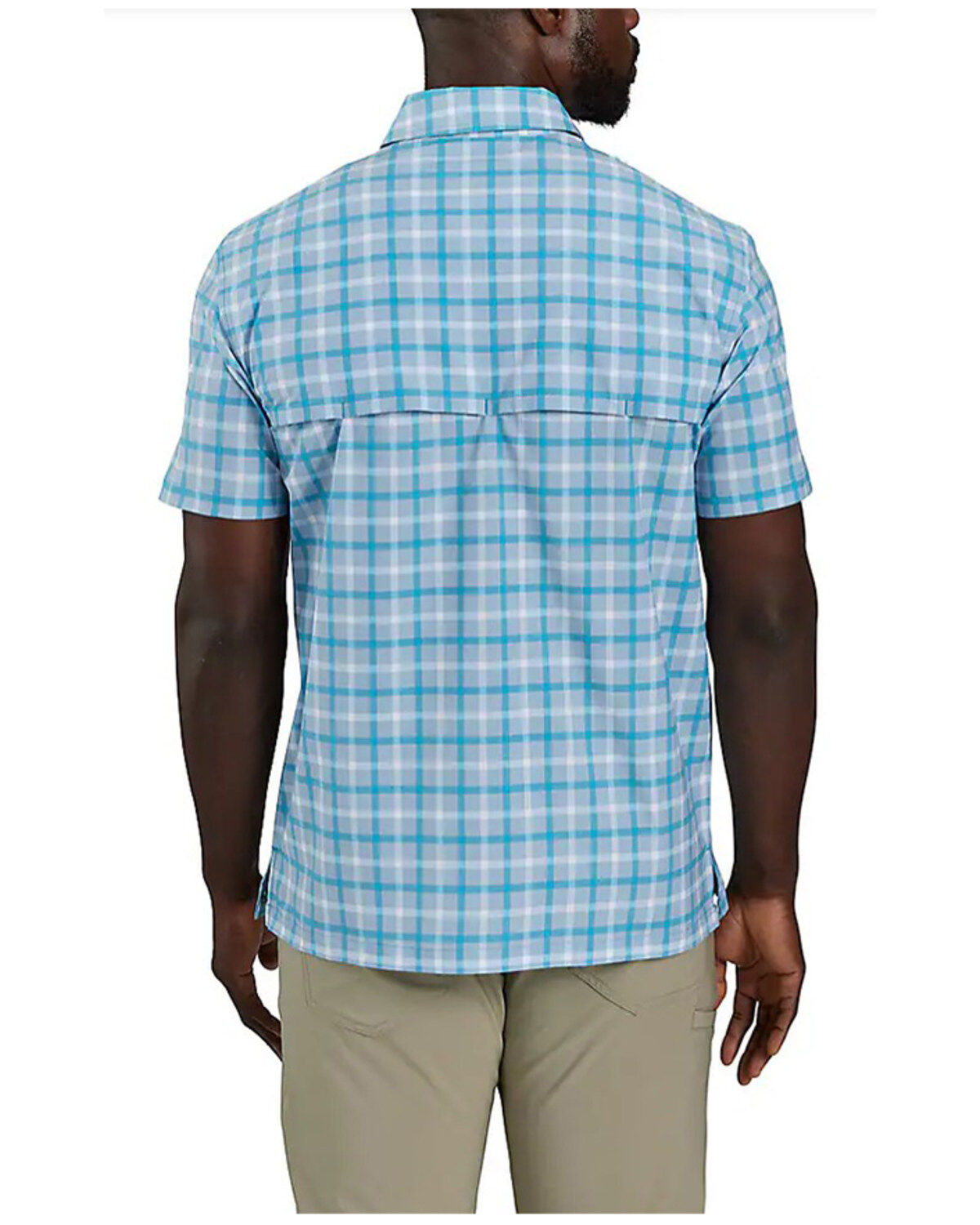 Image #2 - Carhartt Men's Force Sun Defender&trade; Relaxed Fit Lightweight Plaid Print Short Sleeve Button-Down Shirt, Aqua, hi-res