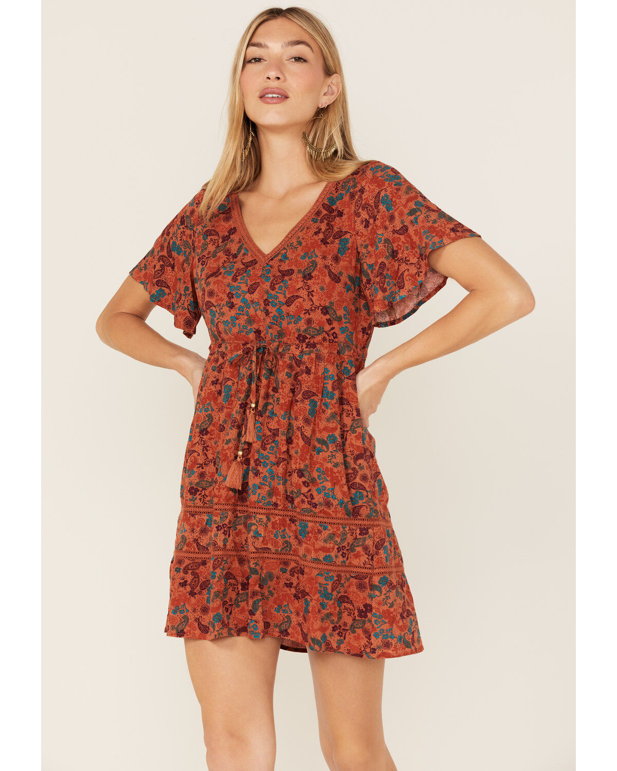 Image #1 - Idyllwind Women's Blossom Court Short Sleeve Mini Dress, Pecan, hi-res