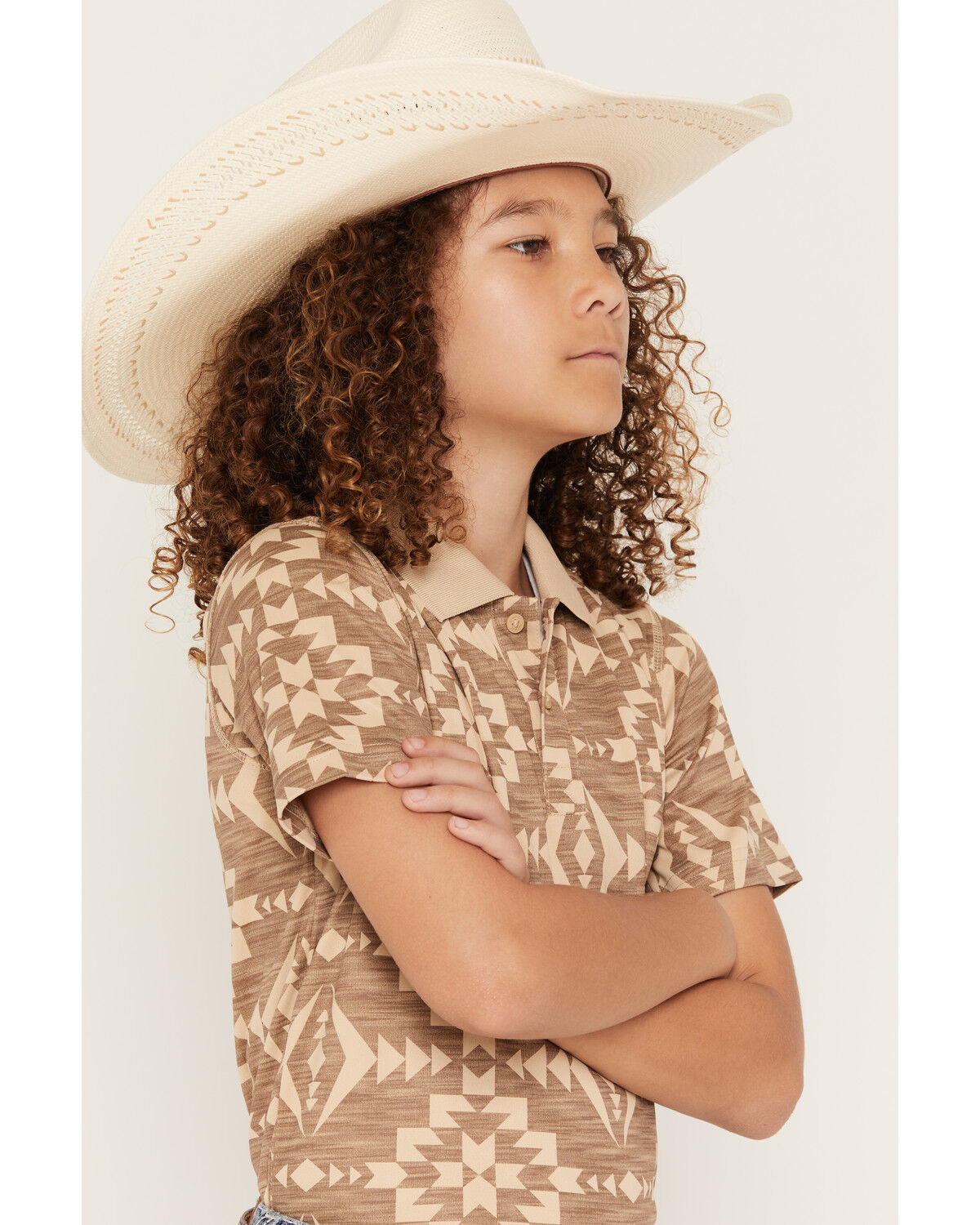 Image #2 - RANK 45&reg; Boys' Southwestern Print Short Sleeve Button-Down Polo Shirt, Tan, hi-res