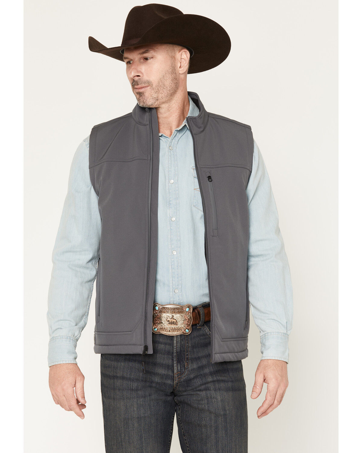 Image #1 - Cody James Men's Estacado Solid Concealed Carry Softshell Vest - Big, Charcoal, hi-res