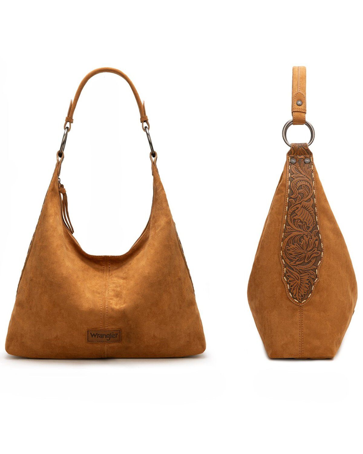 Wrangler Women's Floral Tooled Hobo Bag with Pouch, Brown, hi-res