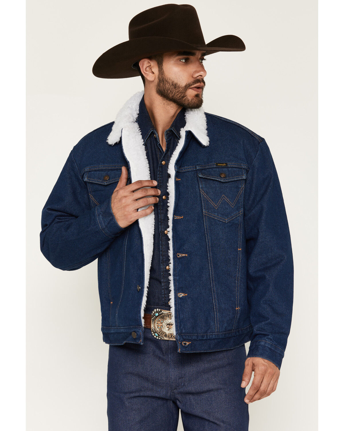 Wrangler Men's Sherpa Lined Denim Jacket, Denim, hi-res