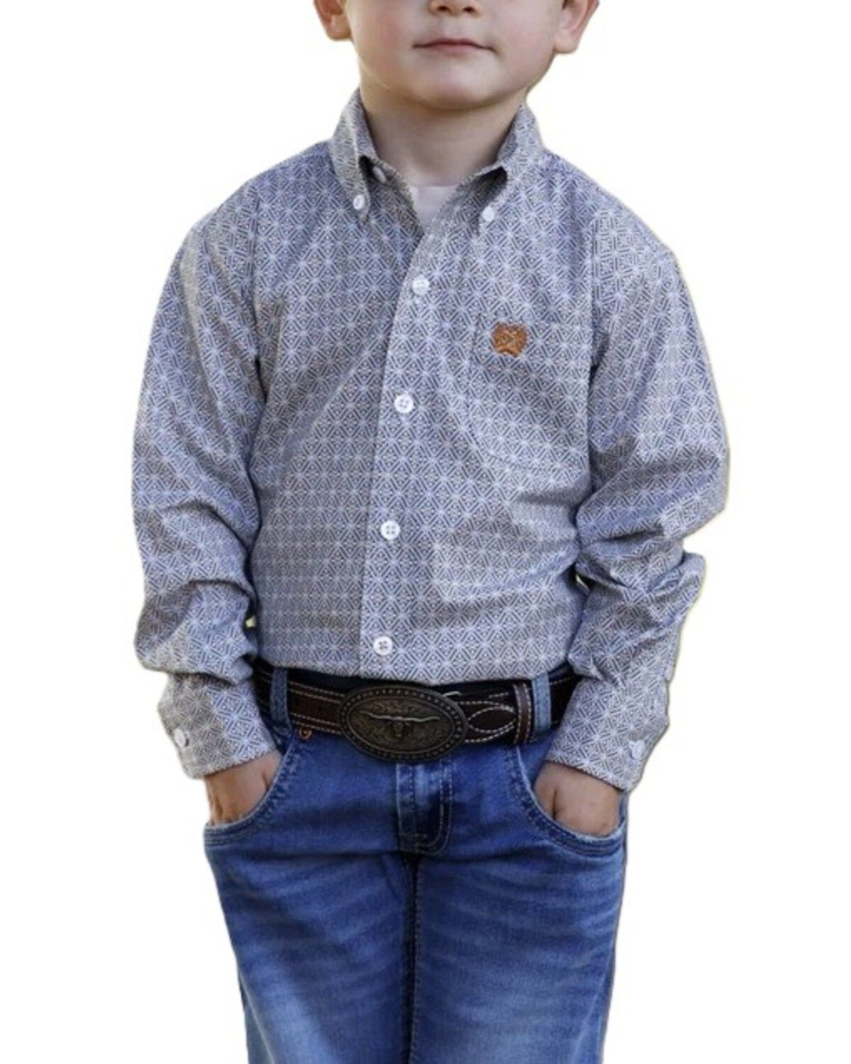 Image #1 - Cinch Toddler Boys' Geo Print Long Sleeve Button-Down Stretch Western Shirt, White, hi-res