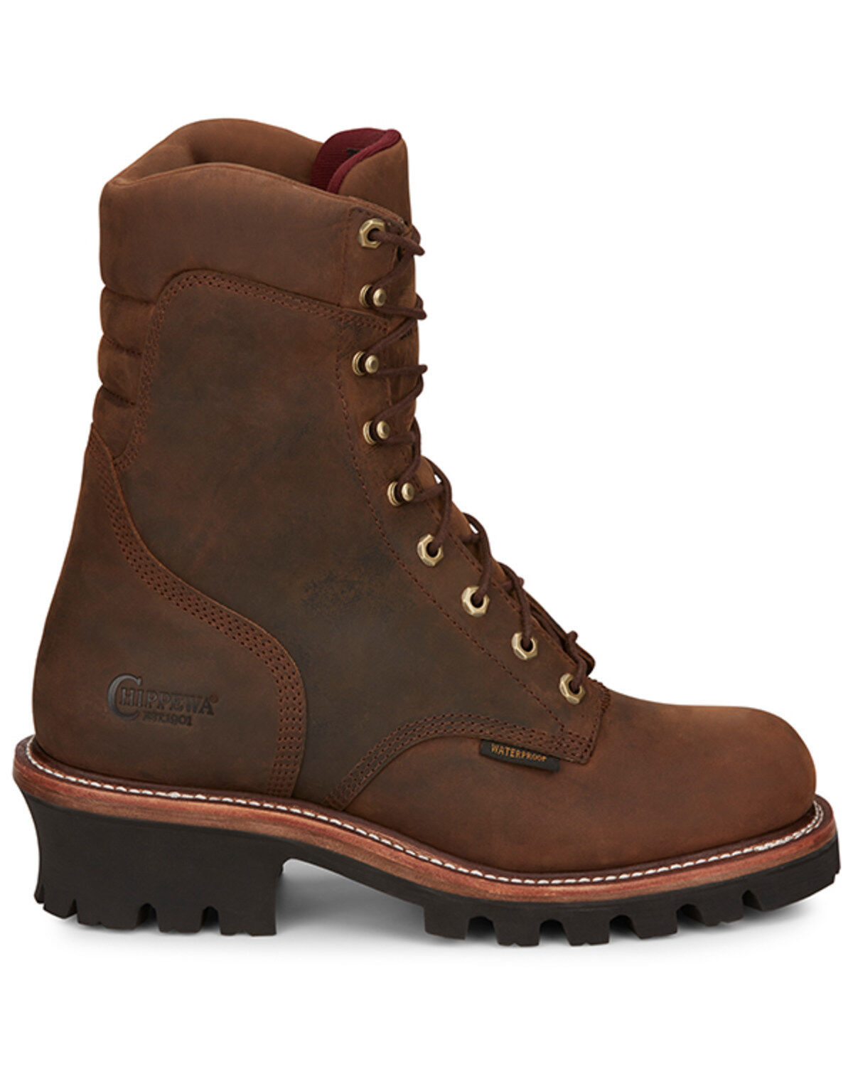 Image #2 - Chippewa Men's 9" Waterproof Insulated Logger Work Boots - Soft Toe, Brown, hi-res