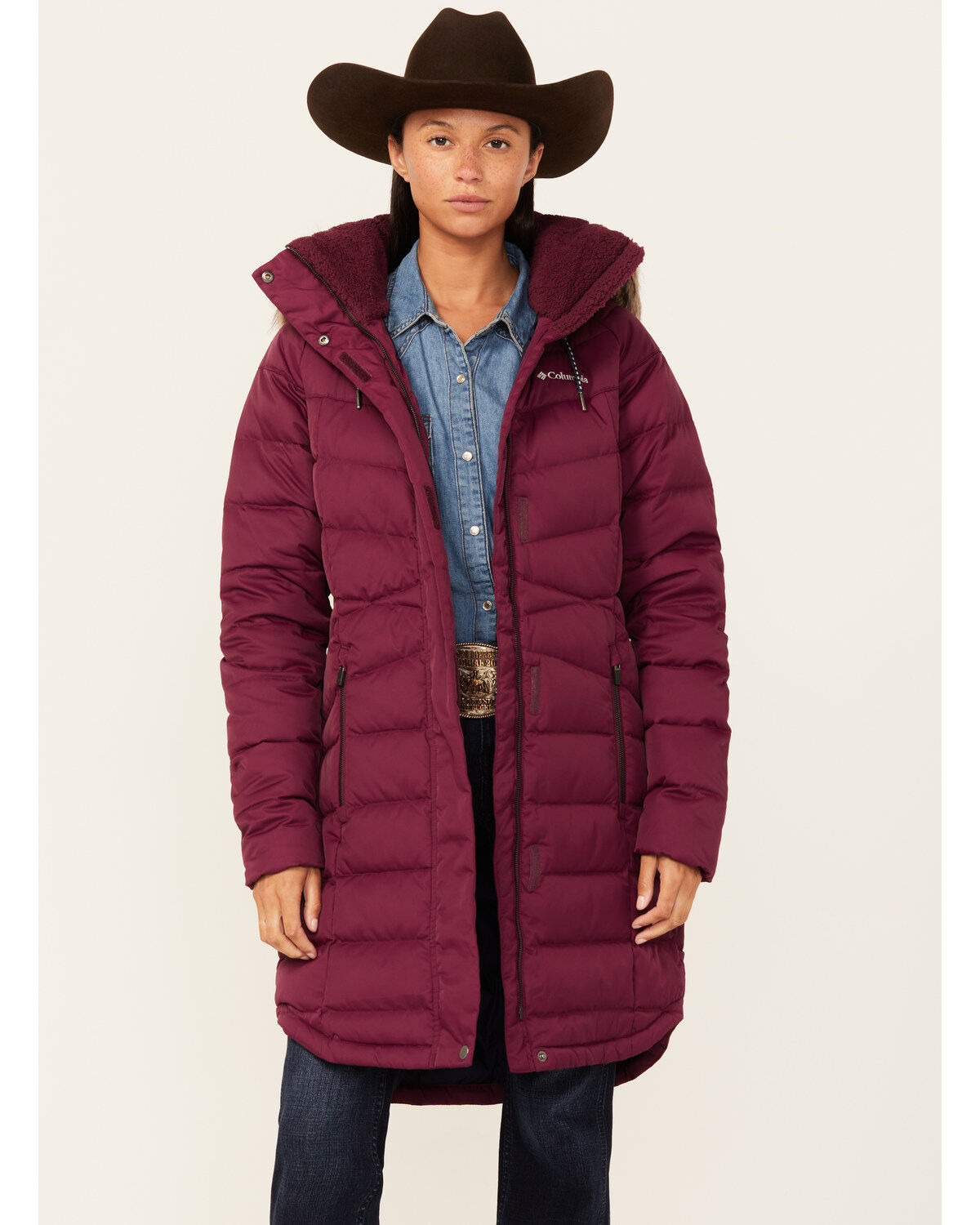 Image #1 - Columbia Women's Marionberry Belle Isle Mid Down Jacket, Red, hi-res