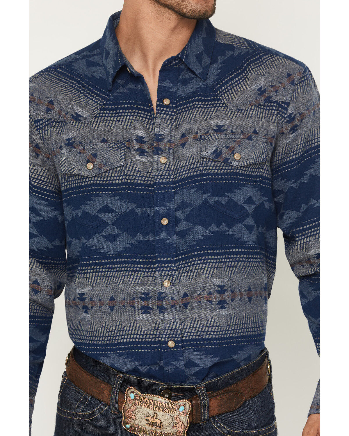 Image #3 - Cody James Men's Arrow Bear Southwestern Long Sleeve Snap Flannel Shirt, Blue, hi-res