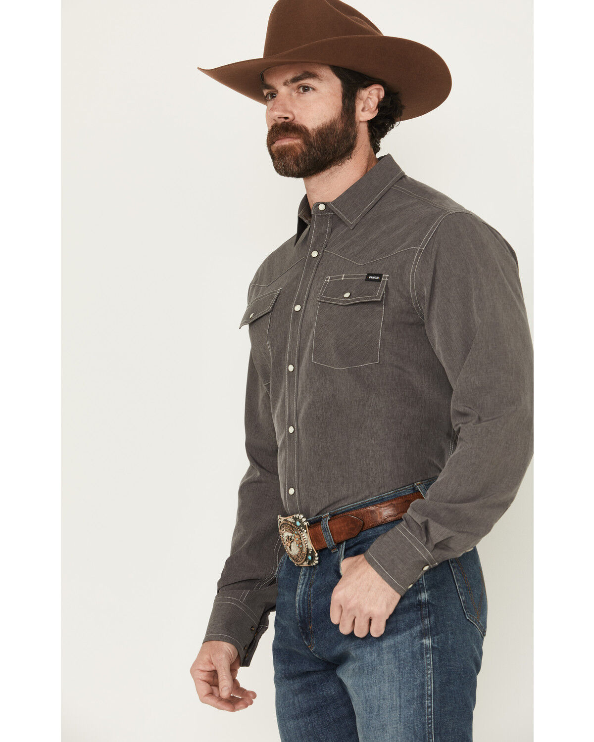 Image #2 - Cinch Men's Solid Arenaflex Long Sleeve Snap Performance Western Shirt, Charcoal, hi-res