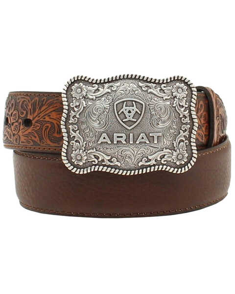 Image #1 - Ariat Boys' Distressed Hand Tooled Belt, Brown, hi-res