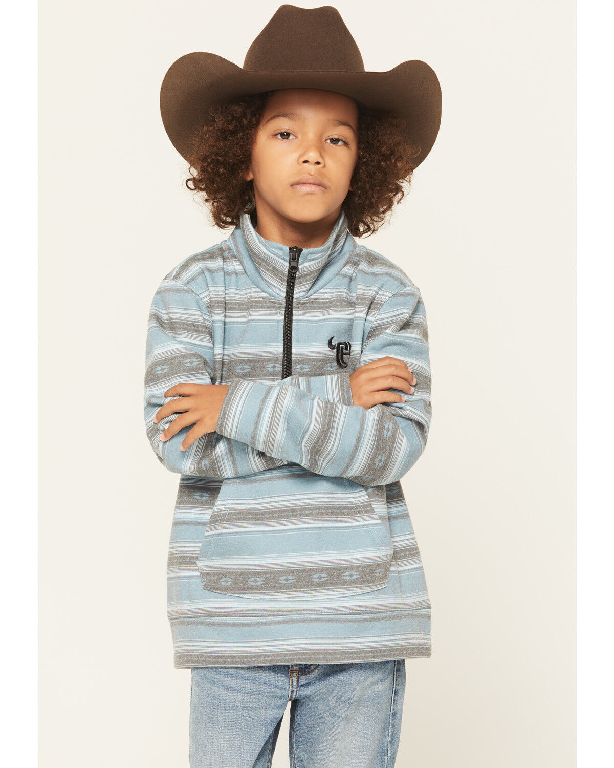 Cowboy Hardware Boys' Serape Striped Print 1/4 Zip Pullover, Multi, hi-res