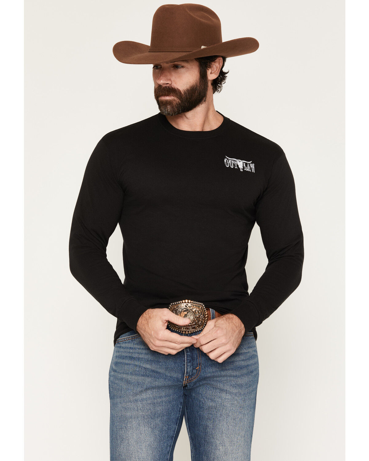 Image #2 - Cowboy Hardware Men's Outlaw Whiskey Long Sleeve Graphic T-Shirt, Black, hi-res