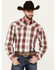 Image #1 - Stetson Men's Plaid Print Long Sleeve Pearl Snap Western Shirt, Maroon, hi-res