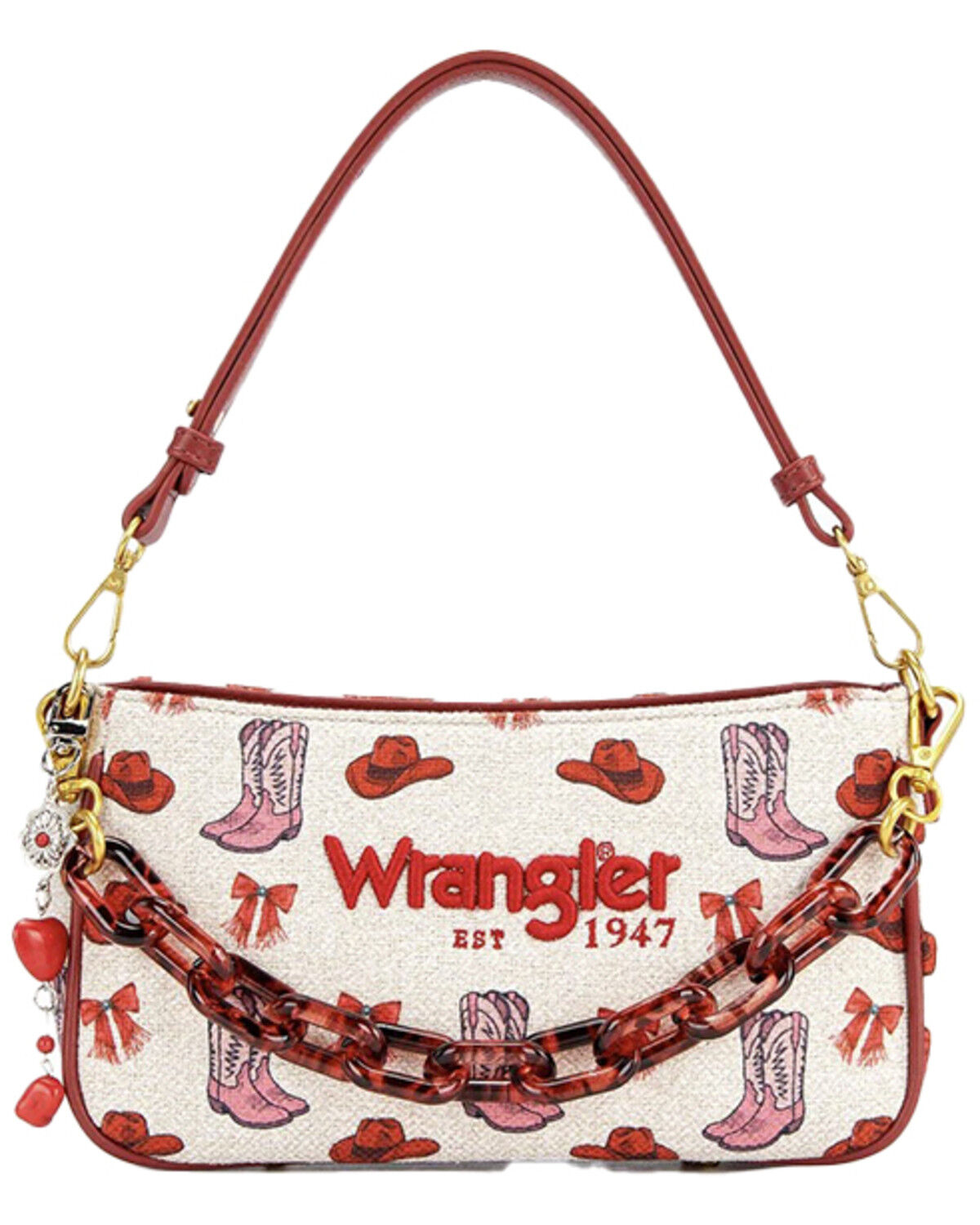 Wrangler Women's Western Print Embellished Shoulder Bag, Pink, hi-res