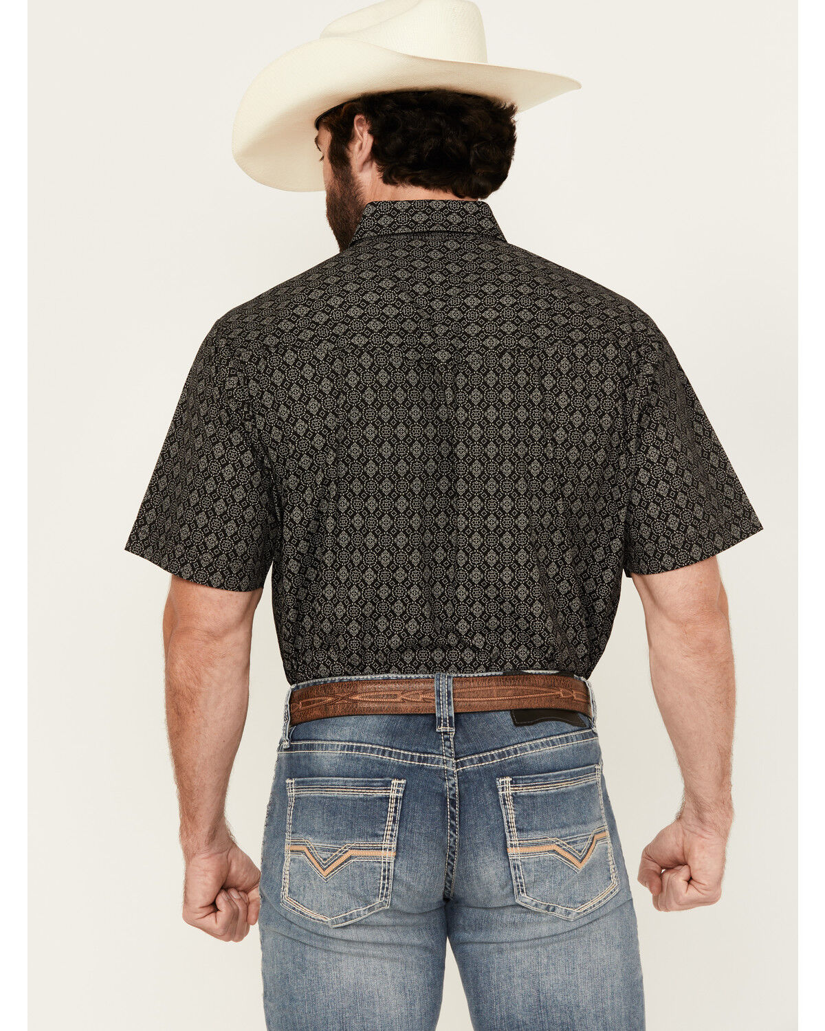 Image #4 - Ely Walker Men's Geo Print Short Sleeve Snap Western Shirt, Black, hi-res
