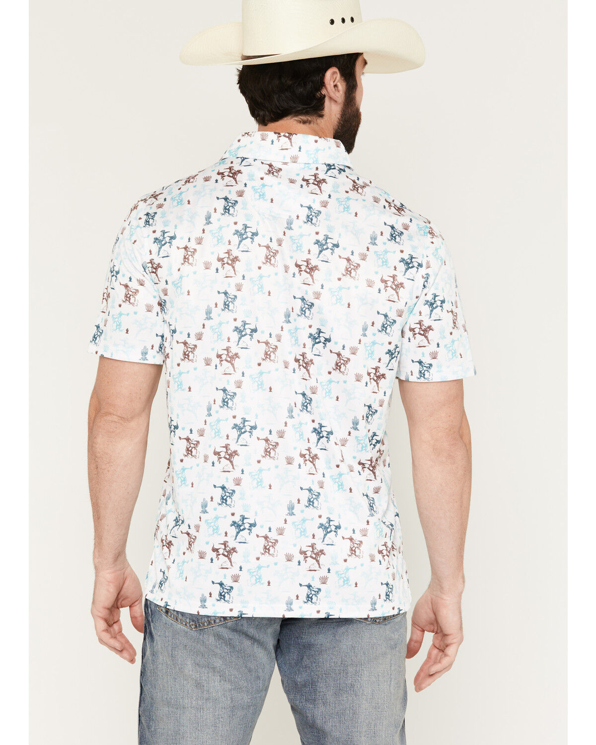 Image #4 - Panhandle Slim Men's Western Conversation Short Sleeve Snap Performance Polo Shirt, White, hi-res