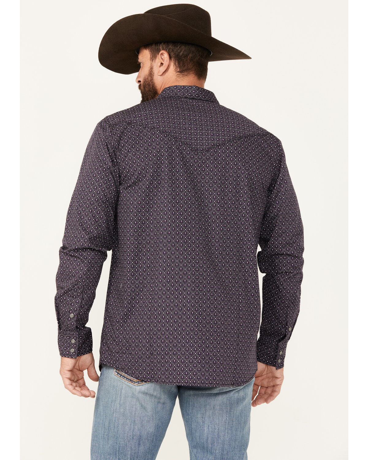 Image #4 - Moonshine Spirit&reg; Men's Geo Print Long Sleeve Snap Western Shirt, Purple, hi-res
