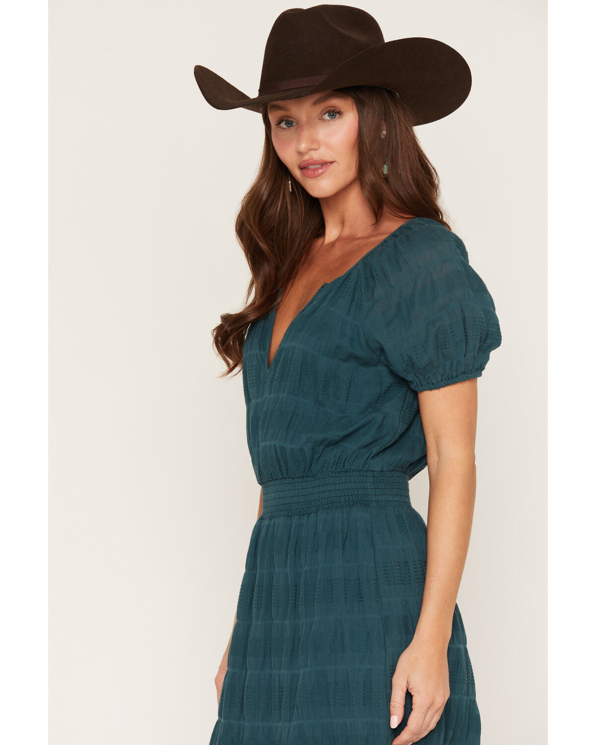 Image #2 - Lovestitch Women's Solid Short Sleeve Midi Dress, Teal, hi-res