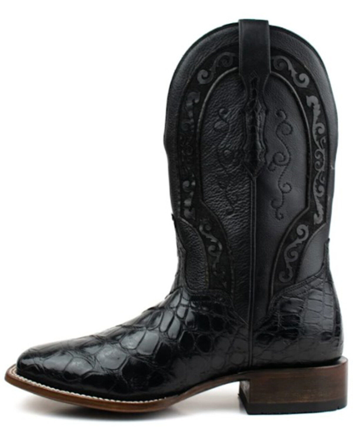 Image #3 - El Dorado Men's Exotic Scallop American Alligator Western Boot - Broad Square Toe, Black, hi-res