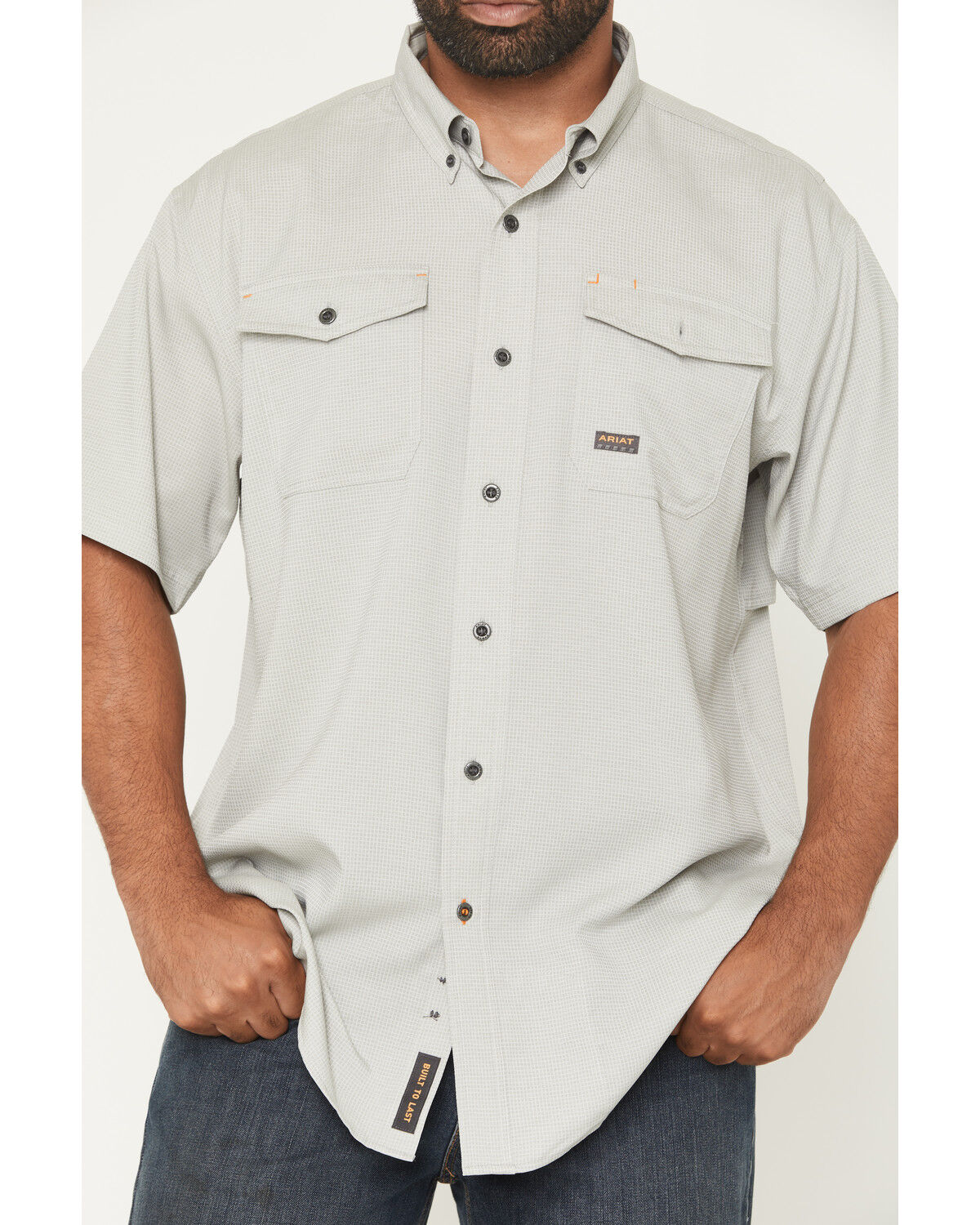 Image #3 - Ariat Men's Rebar Made Tough VentTEK Short Sleeve Button-Down Stretch Work Shirt, Light Grey, hi-res